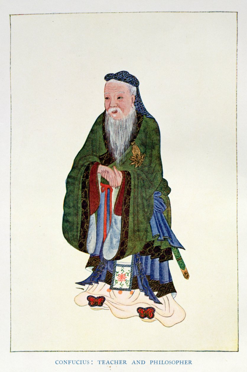 Konfucius (i. e. 551-479): Edward T.C. Werner "Myths and Legends of China" című könyvének címlapképe, kiadó: George G. Harrap  Co. alkotó: English School