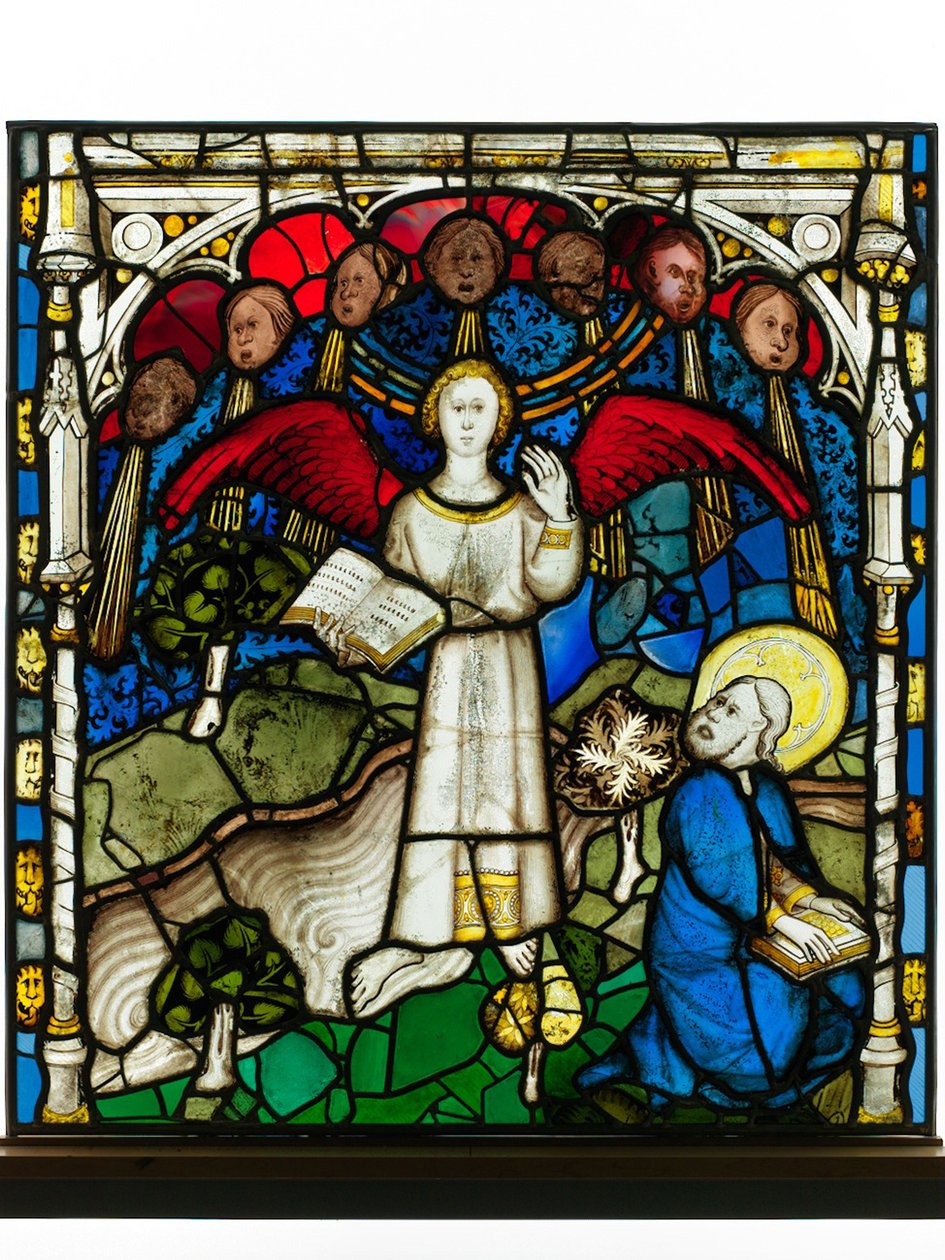 Megőrzött panel a York Minster-i Great East Window-ból: „A hatalmas angyal és hét mennydörgés” alkotó: English School