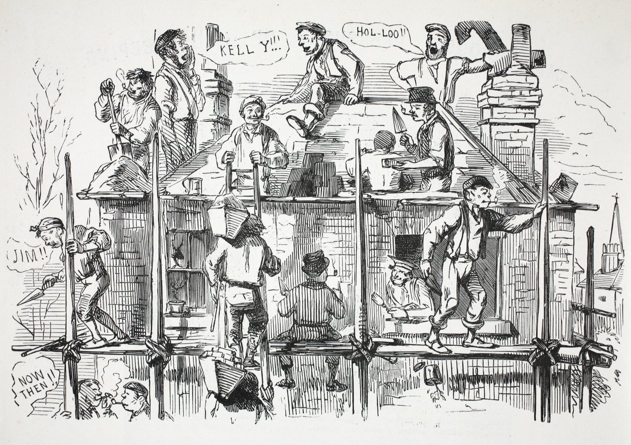 Építőmunkások, illusztráció a Punchból alkotó: English School