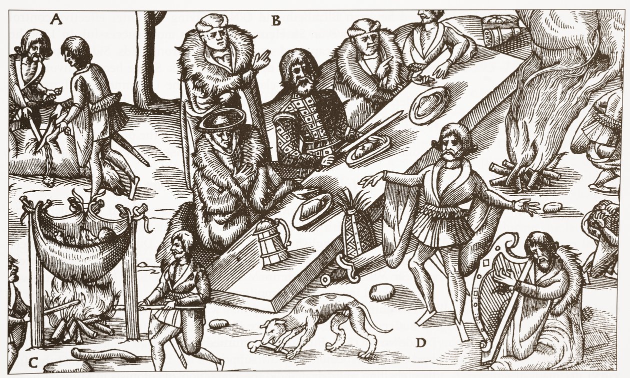 Kortárs illusztráció egy gael ír törzsfőnökről, amint eszik alkotó: English School