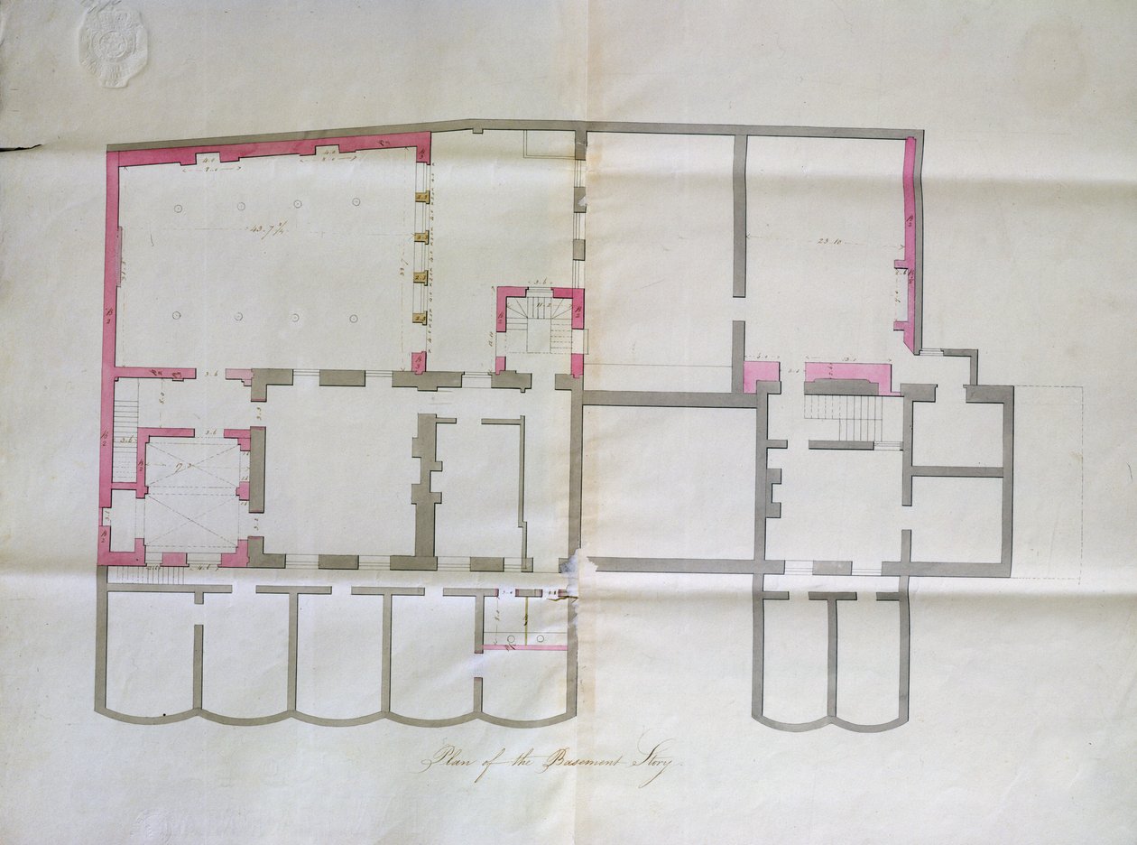 Szerződésrajz a Királyi Intézmény pincéjére, 1800 alkotó: English School