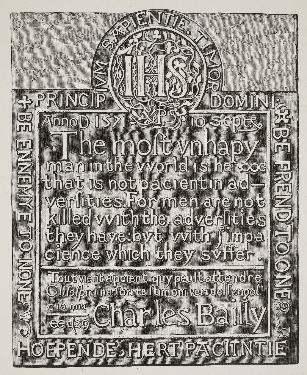 Charles Bailly faragásának másolata a Beauchamp Tower faláról, Tower of London, 1571 alkotó: English School