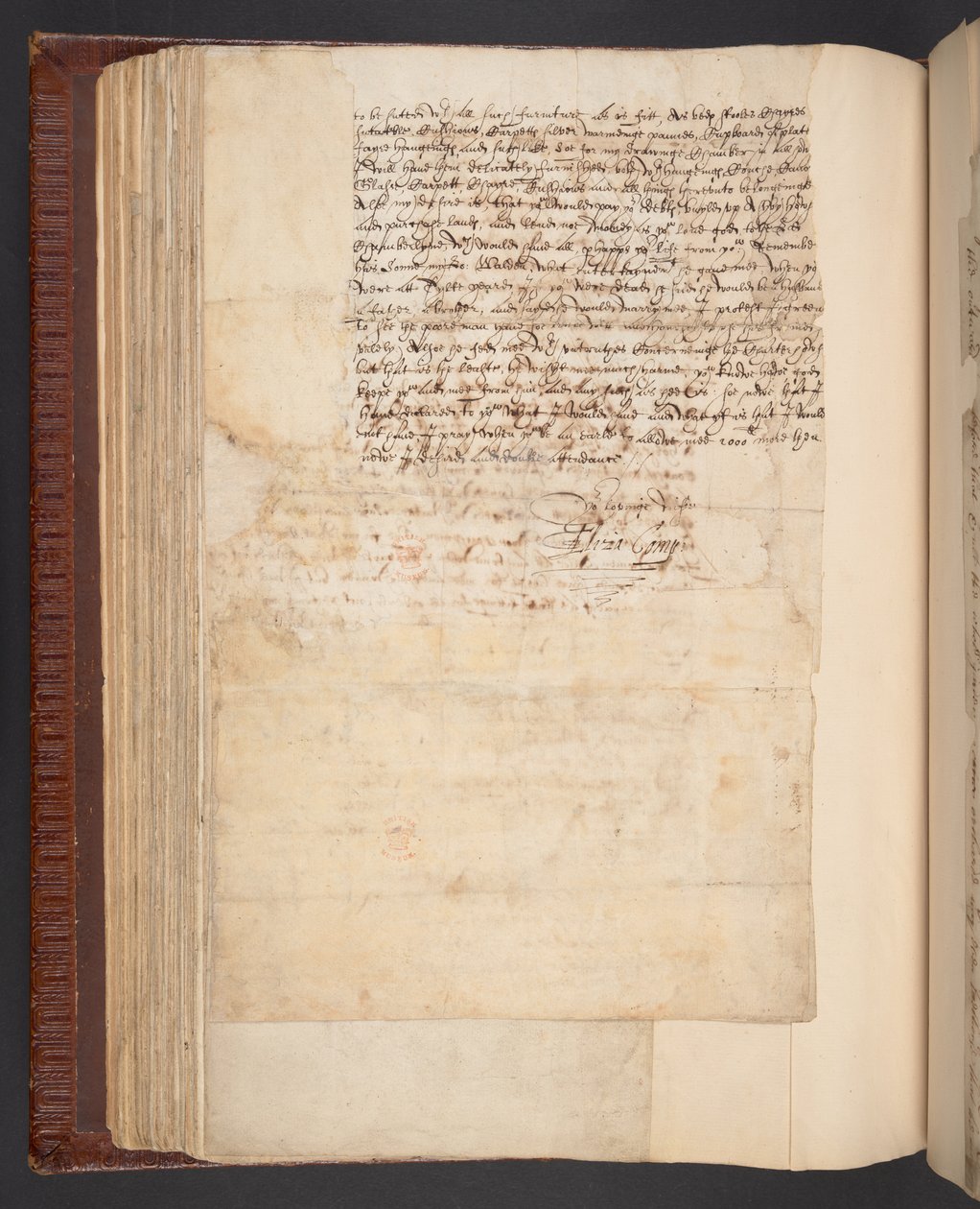 Lady Elizabeth Compton, később Northampton grófnője, férjének, Harley MS 7003, f.158v (toll és tinta papíron) írt levelének másolata alkotó: English School