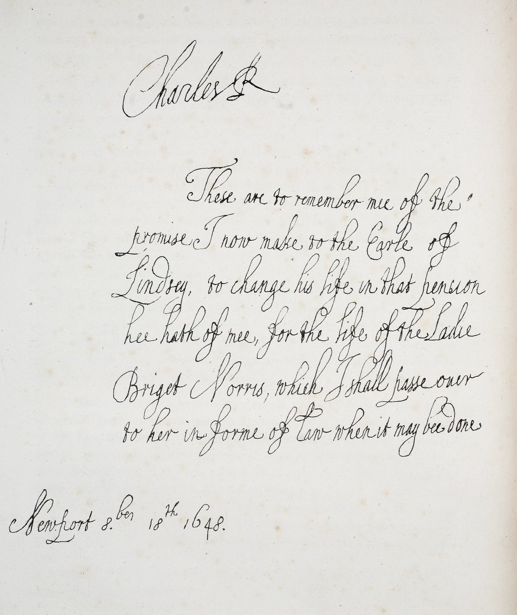 Károly 1648-ban írt levelének másolata alkotó: English School