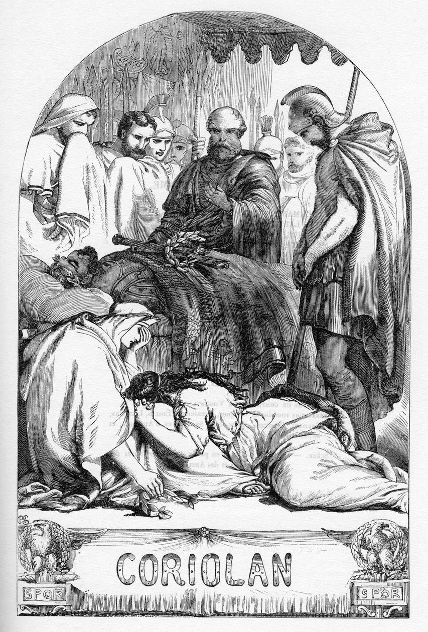 Coriolan (Coriolanus) – Illusztráció a „” Completes de William Shakespeare”-ben” 1866 – A kiadás illusztrációi és általános formája Cassell illusztrált Shakespeare-jéből származik, amely Londonban jelent meg alkotó: English School