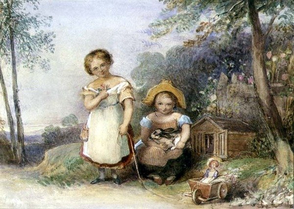 Cornish Misses (akvarell papíron) alkotó: English School