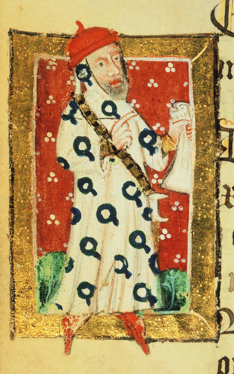 Cott Nero D VII f.105v Nigel Lorning, a harisnyakötő lovagja, a Benefactors Book of St. Alban
