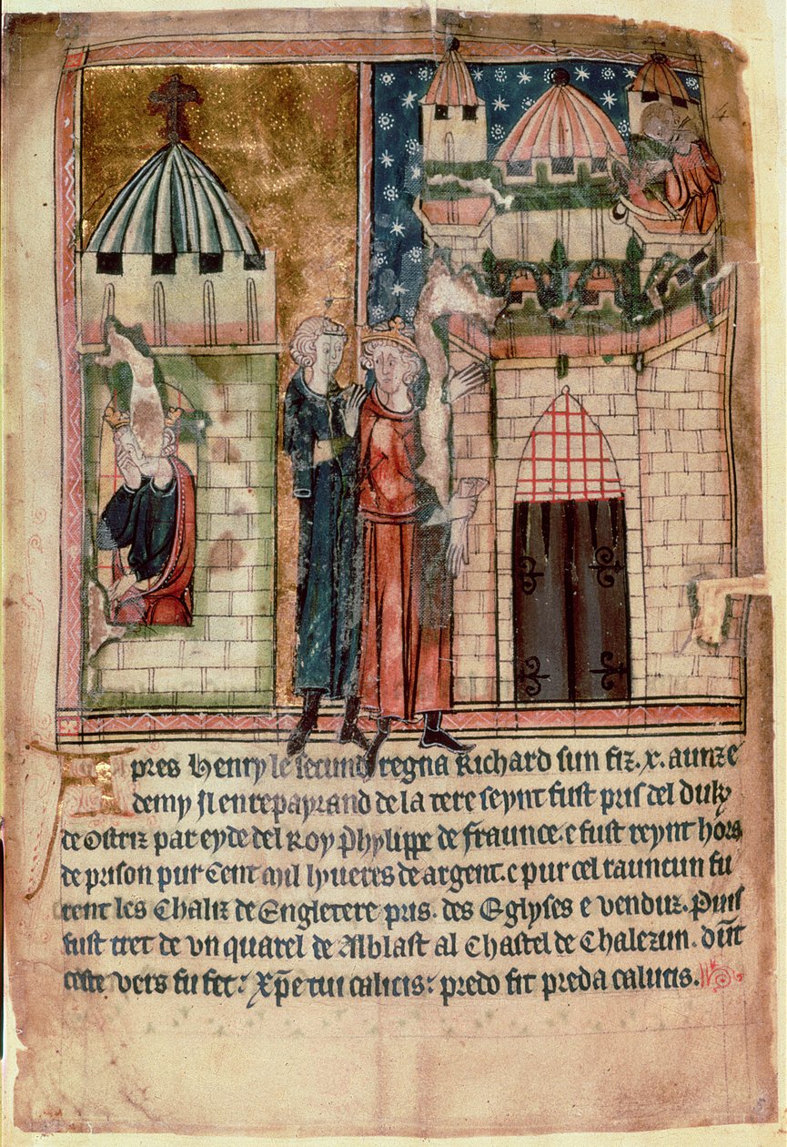Cott Vitt A XIII. f.5 Két jelenet I. Richárd életéből, az „Angolszász és normann Anglia királyainak rendeletei” című filmből (vellum) alkotó: English School