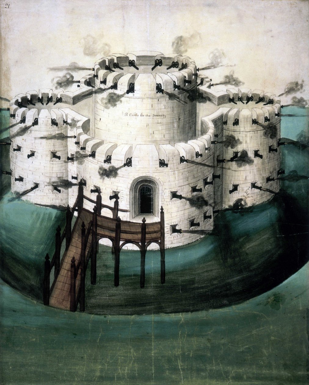 Cotton Augustus I i f.21, Design for Walmer and Sundown Castles ("A Castle for the Downes") alkotó: English School