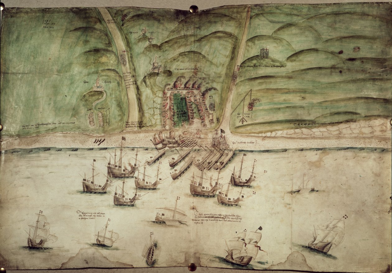 Cotton Augustus I.i f.18 Brighton terve támadás alatt alkotó: English School