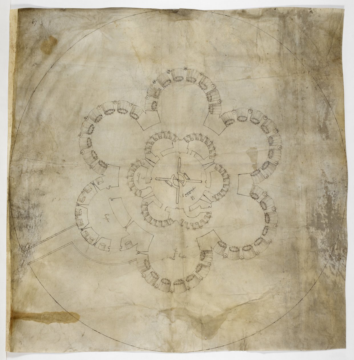 Pamut MS. Augustus I.i.67 Deal kastély alaprajza (tinta pergamenen) alkotó: English School