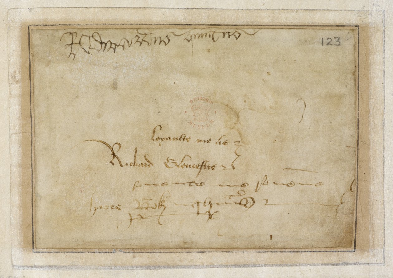 Cotton MS Vespasianus F XIII f.123 Richard „hűség hazudok” aláírása V. Edward aláírása mellett alkotó: English School
