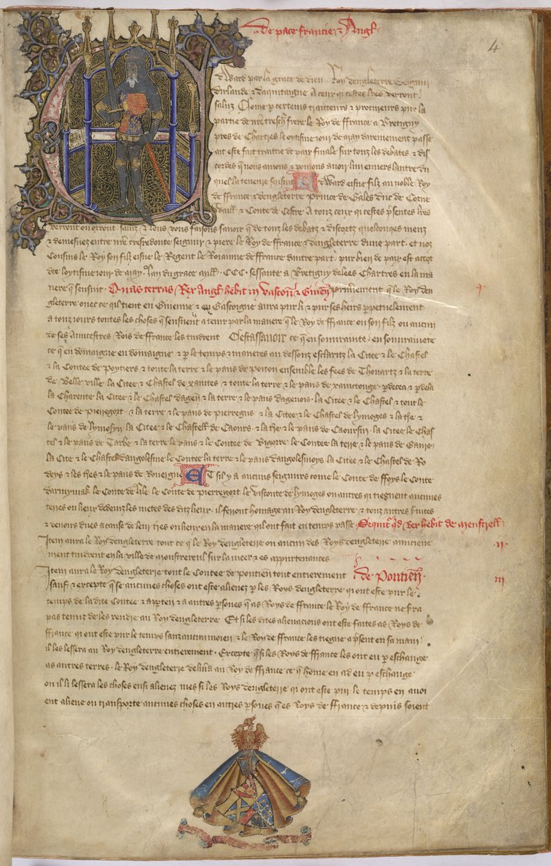 Cotton Nero D. VI f.4 Megvilágított "E" kezdőbetű, amely III. Edward angol királyt ábrázolja alkotó: English School