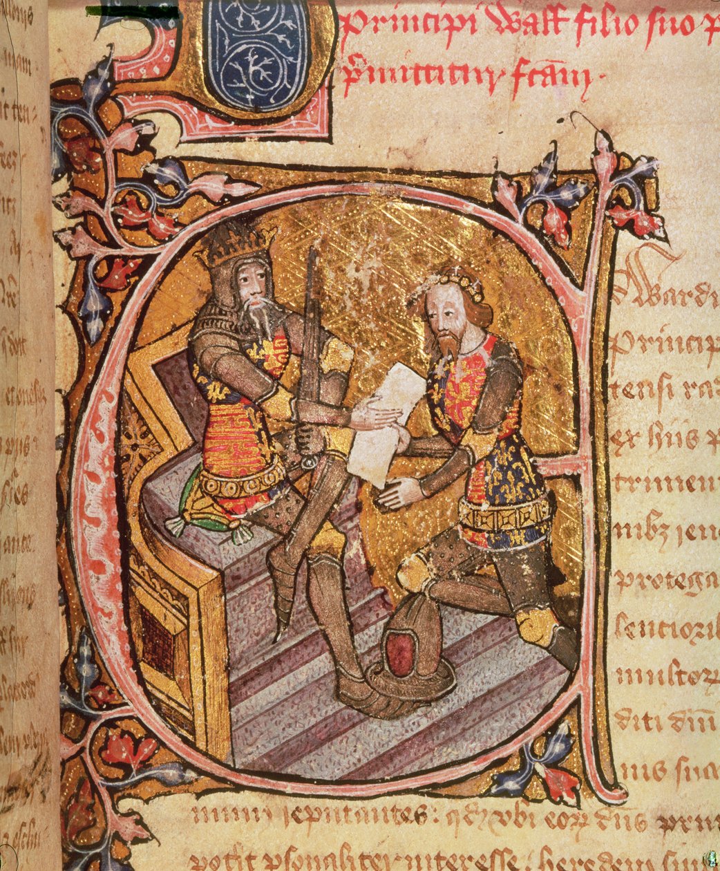 Cotton Nero D VI fol.31 III. Edward megadja a Fekete Hercegnek Aquitánia fejedelemségét alkotó: English School