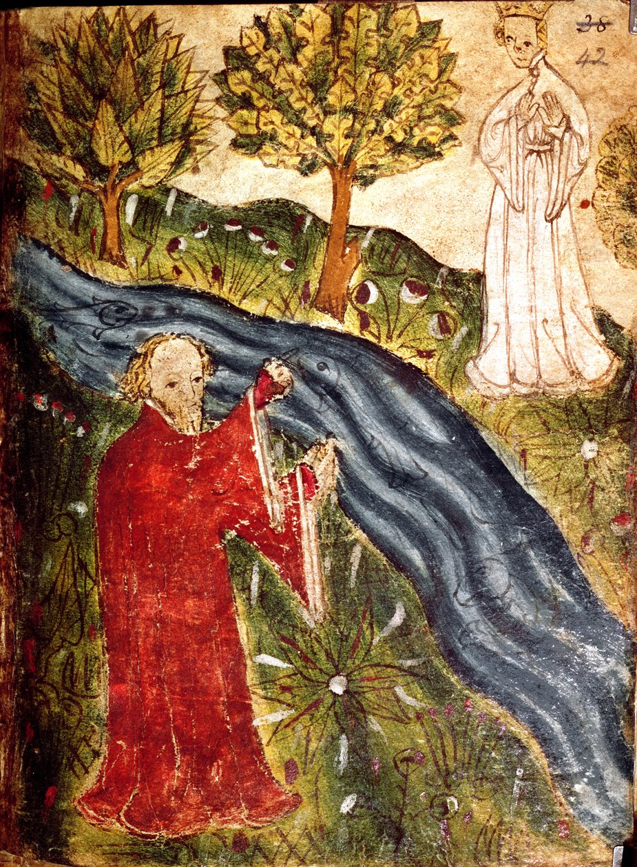 Cotton Nero Ms A X, f. 42 Az álmodozó a gyöngylányral, 1375-1400 körül (vellum) alkotó: English School