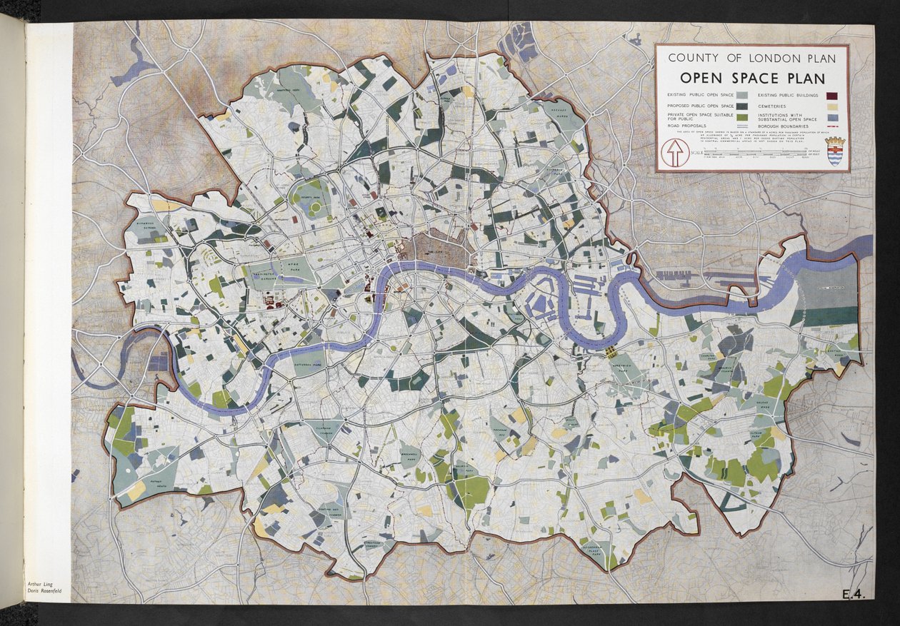 London County Open Space Plan / London County Council számára készítette J.H. Forshaw és Partick Abercrombie alkotó: English School