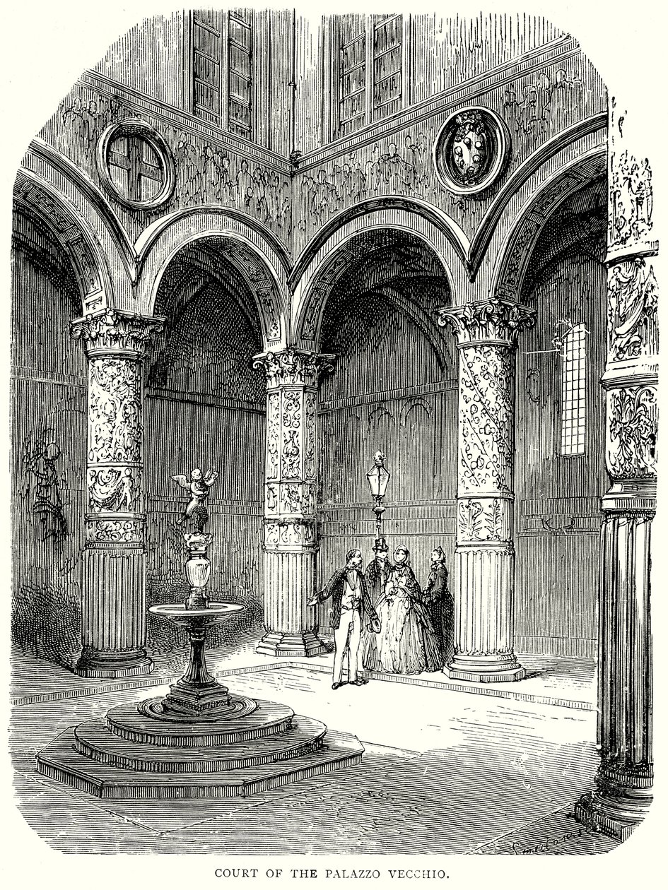 A Palazzo Vecchio udvara (metszet) alkotó: English School