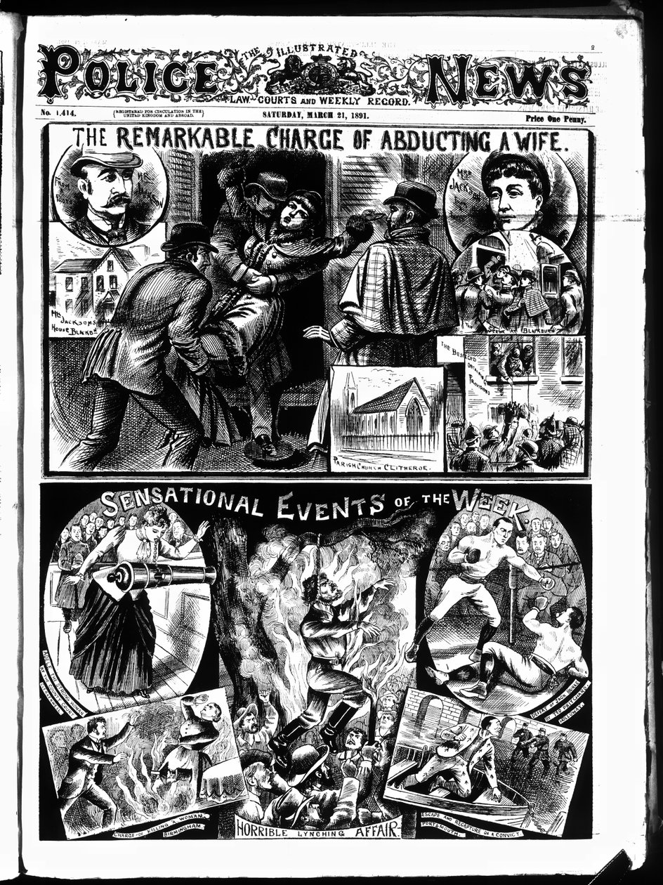 Az Illustrated Police News címlapja, március 21., szombat alkotó: English School