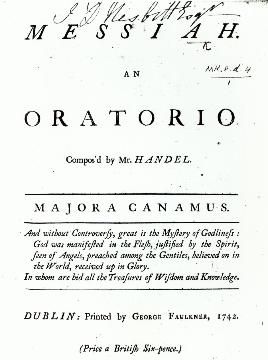 1742-ben megjelent Händel Messiás című kottájának borítója alkotó: English School