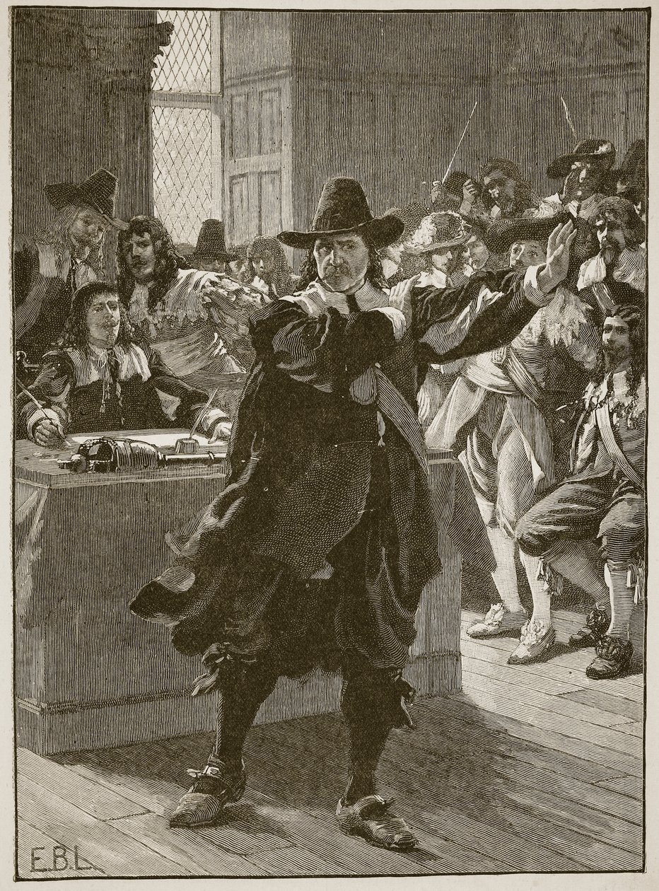 Cromwell utoljára beszél a Hosszú Parlamentben, illusztráció a Cassells Illustrated History of Englandből (szépia fotó) alkotó: English School