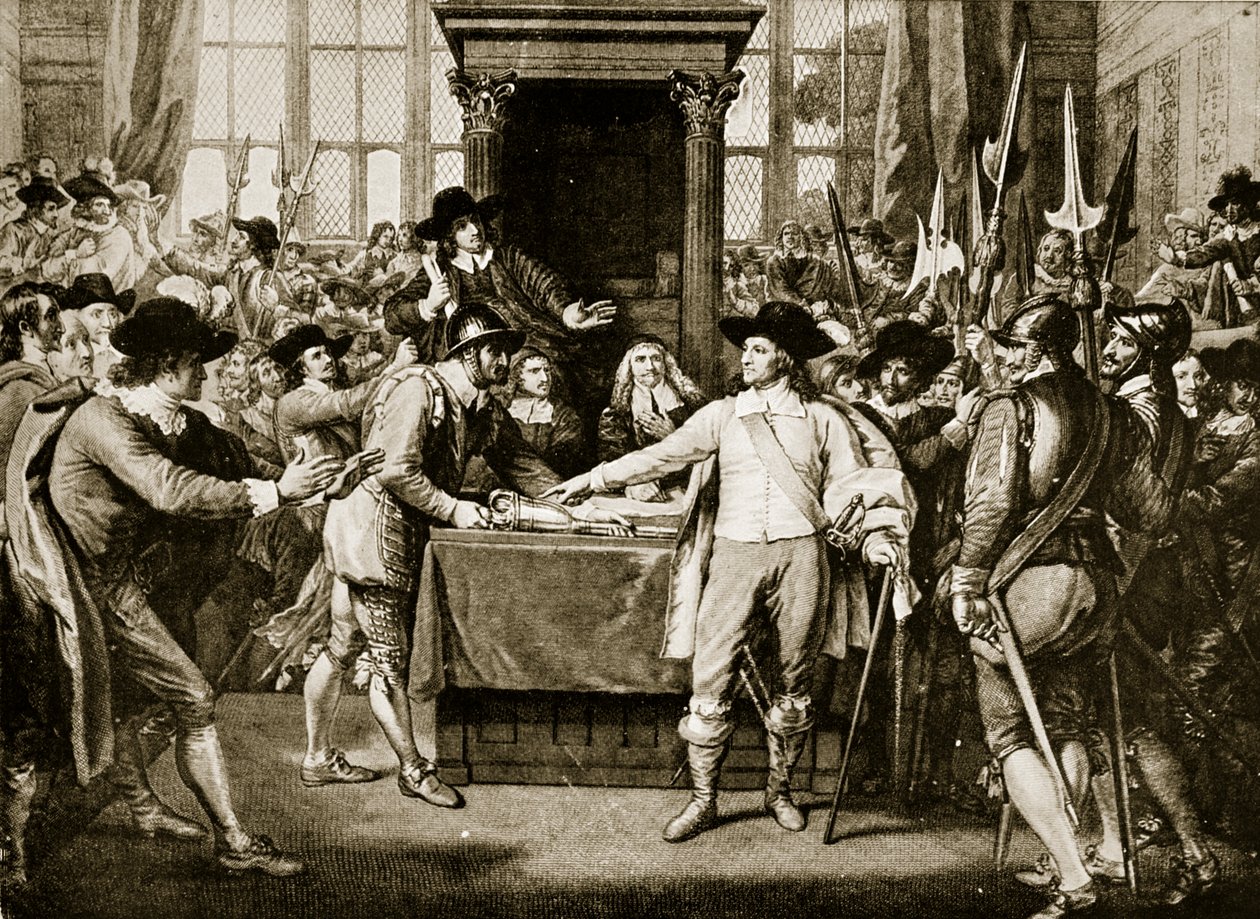 Cromwell feloszlatja a Hosszú Parlamentet, 1653, illusztráció a Hutchinsons Story of the British Nationből, 1923 körül alkotó: English School