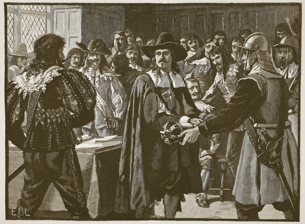 Cromwell feloszlatja a Hosszú Parlamentet, illusztráció a Cassells Illustrated History of Englandből (szépia fotó) alkotó: English School