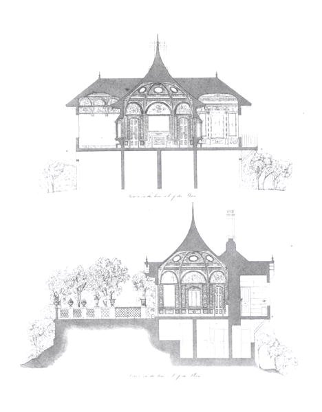 A Buckingham-palota nyári házának keresztmetszete, Ludwig Gruner (1801-82) és Anna Brownell Jameson (1794-1860) „A kerti pavilon díszei a Buckingham-palota területén” című művéből, 1846 (metszet) (f/w) fénykép) alkotó: English School