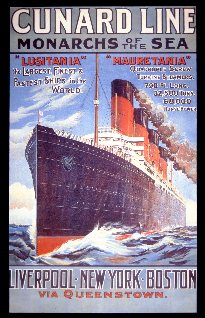 „Cunard Line – A tenger uralkodói”, Lusitania és Mauretania plakátja alkotó: English School