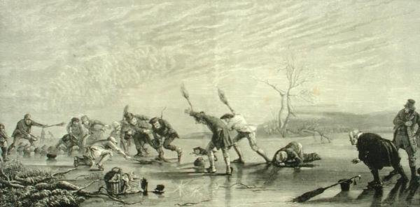 Curling 1880 körül, a Religious Tract Society által kiadott „Scottish Pictures”-ből alkotó: English School