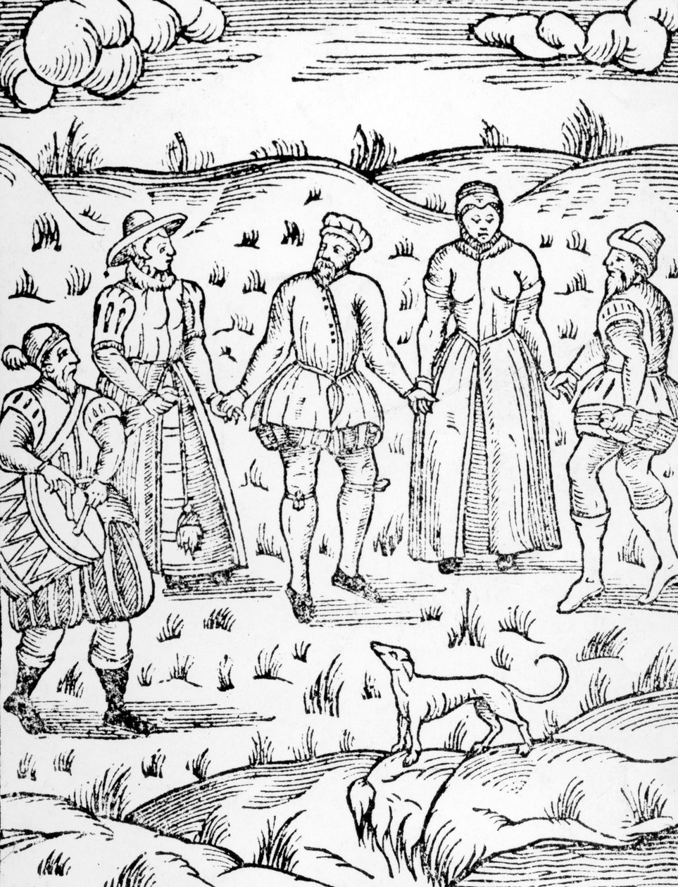 Tánc egy dobossal, a Doome-tól, amely minden embert figyelmeztet, Stephen Bateman ítéletéig, 1581 alkotó: English School