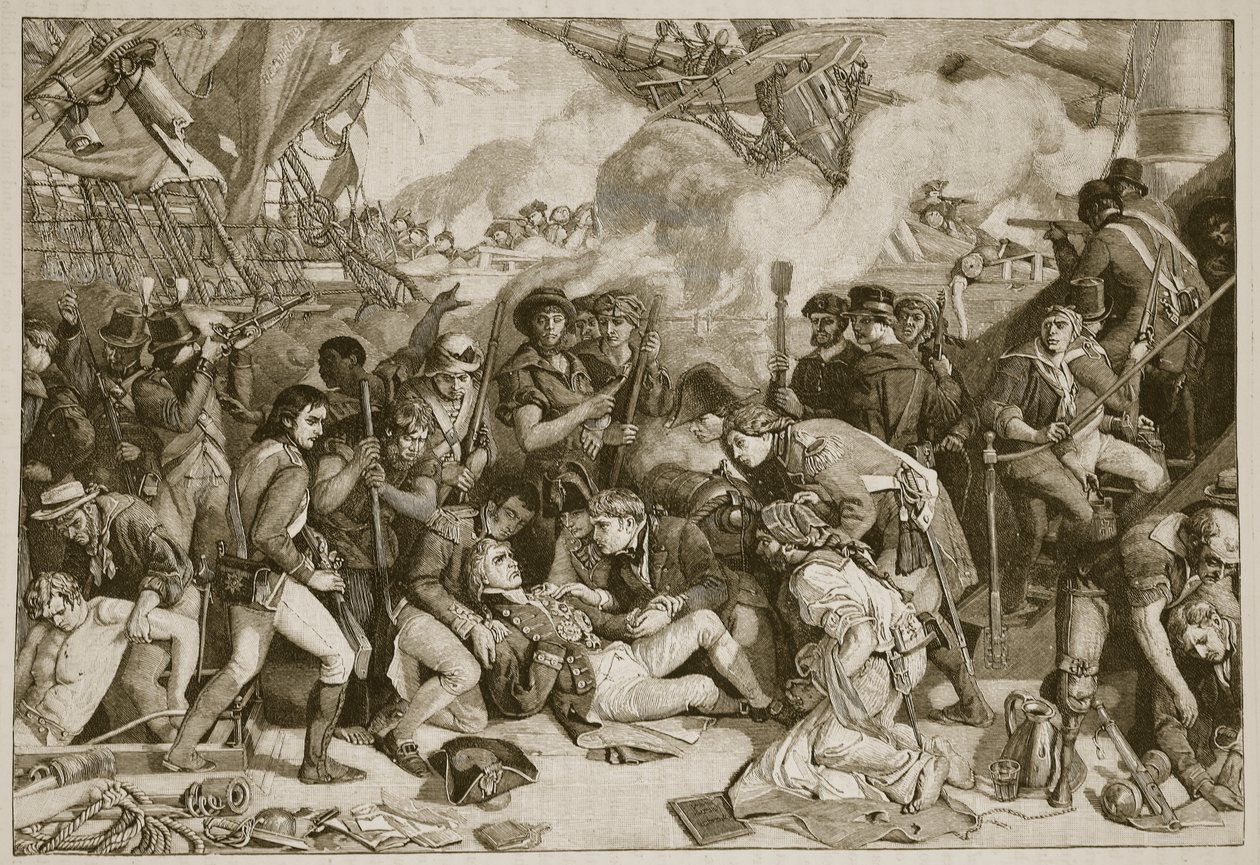 Nelson halála, a Cassells Illustrated History of England illusztrációja (szépia fotó) alkotó: English School