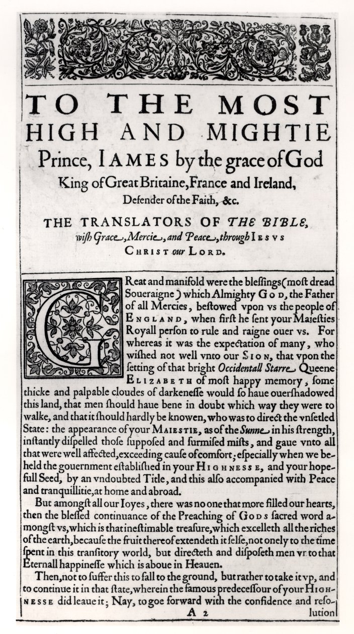 Dedikációs oldal a Szent Bibliában, pub. Robert Barker, 1611 alkotó: English School