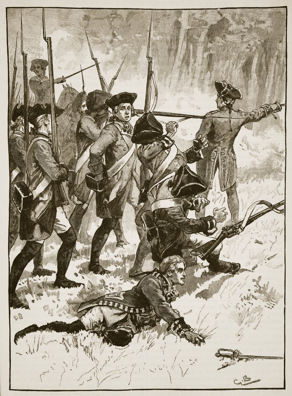 Braddock tábornok veresége az indiai lesben, 1755, illusztráció: Cassells Illustrated History of England (szépia fotó) alkotó: English School