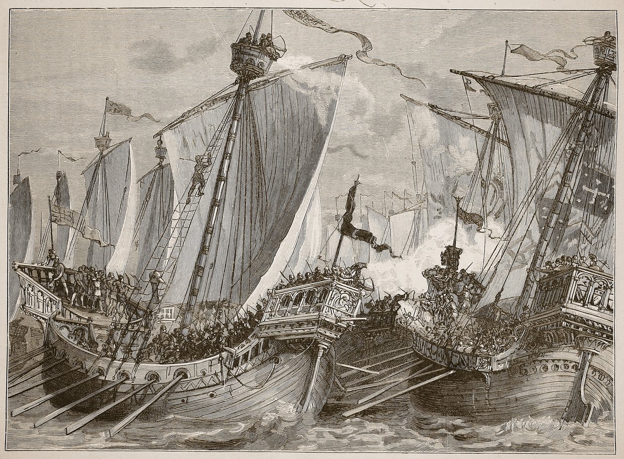 A francia flotta veresége a La Manche csatornában, illusztráció a Cassells Illustrated History of Englandből (szépia fotó) alkotó: English School