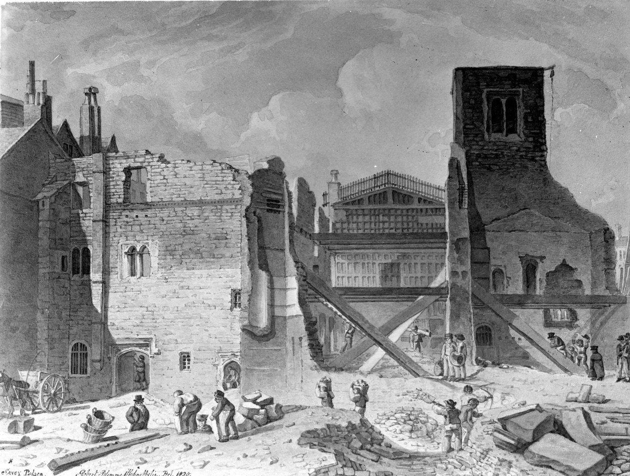 A Savoy-palota lebontása, Westminster, London, 1820 alkotó: English School