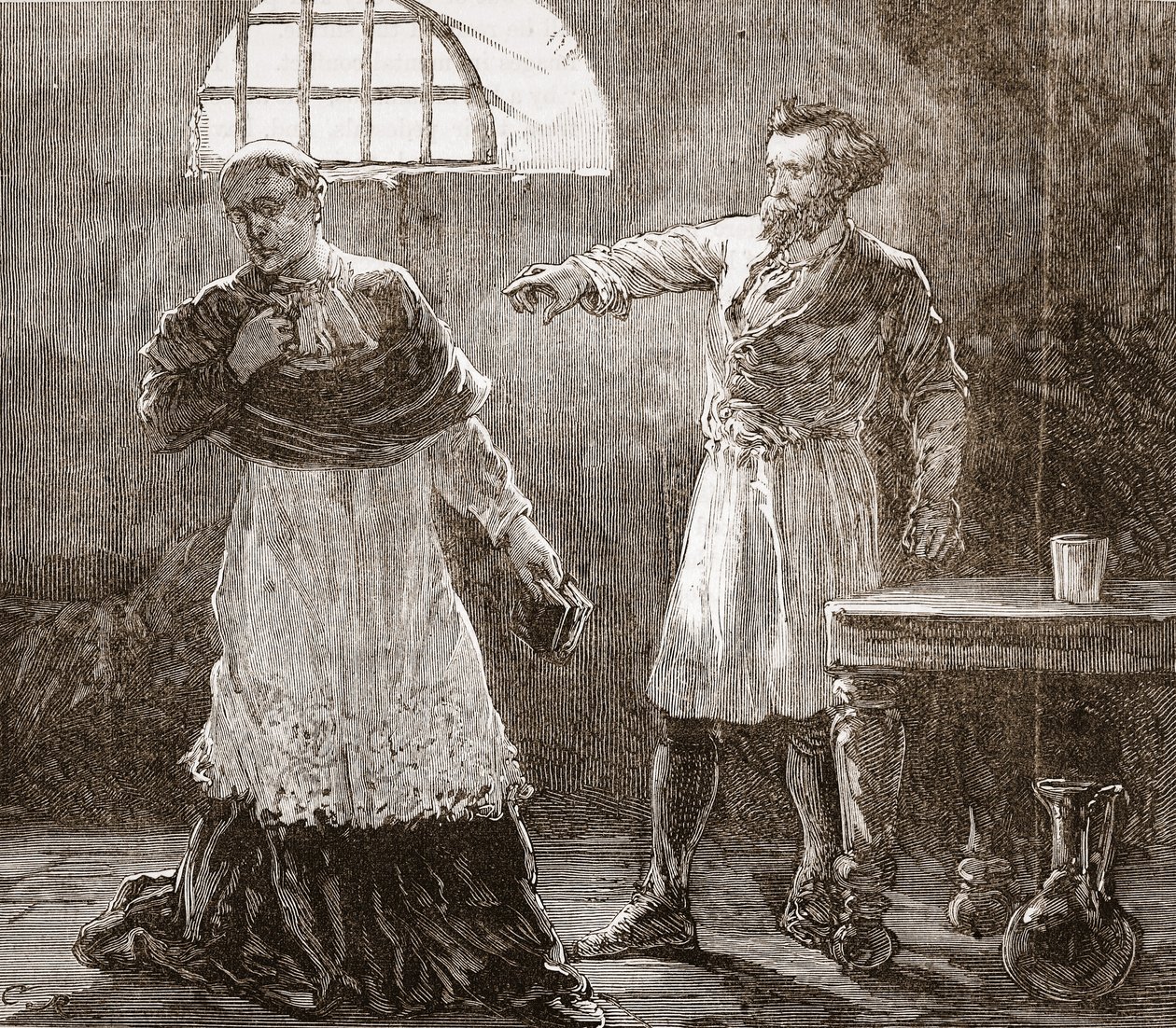 Denis megrója Meaux püspökét, illusztráció: James Aitken Wylie (1808-1890) A protestantizmus története című könyvéből, pub. 1878 alkotó: English School