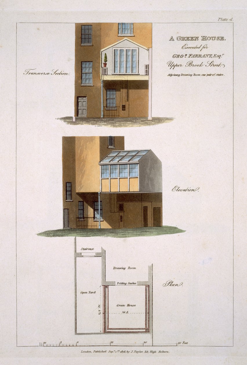 Tervezés egy zöld házhoz, kivitelezés G. Farrant számára, 1806 alkotó: English School