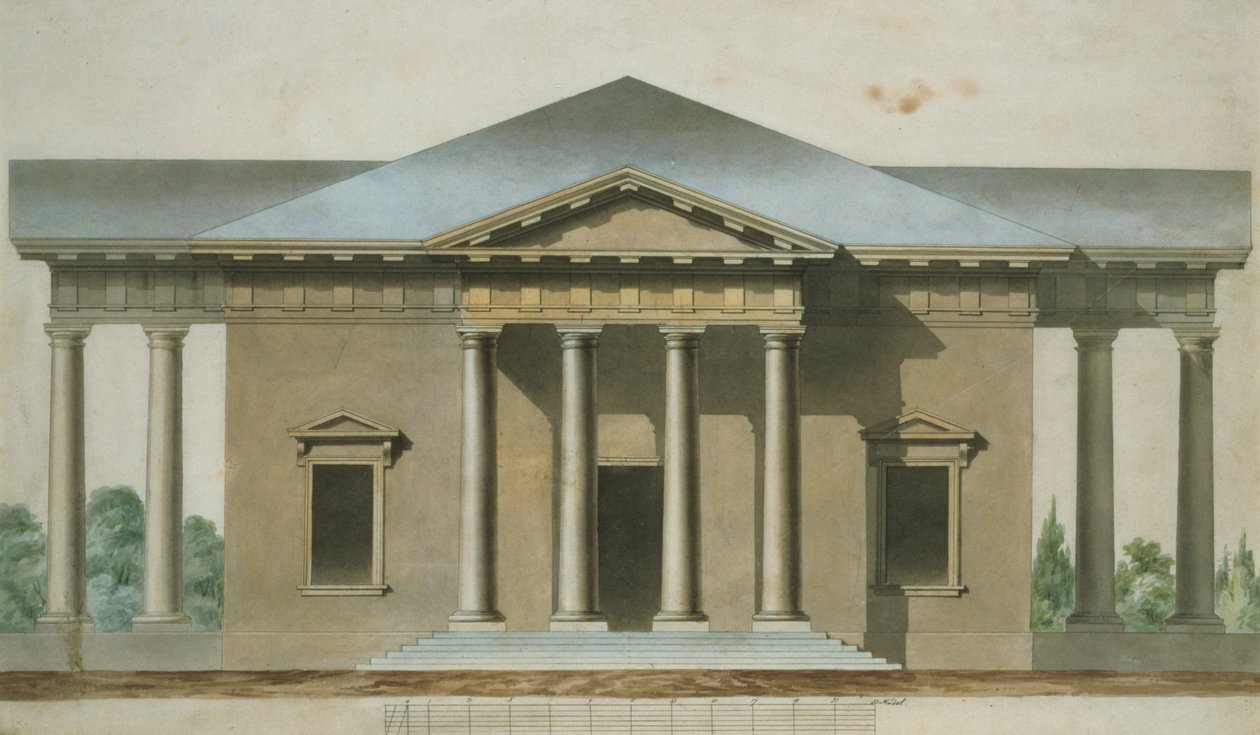 Tervezés egy toszkán dór kerti pavilonhoz, 1830 körül (wc, toll és tinta papíron) alkotó: English School