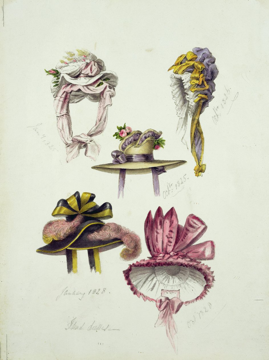 Designs for Regency Hats, 1828 (wc ceruzával papíron) alkotó: English School