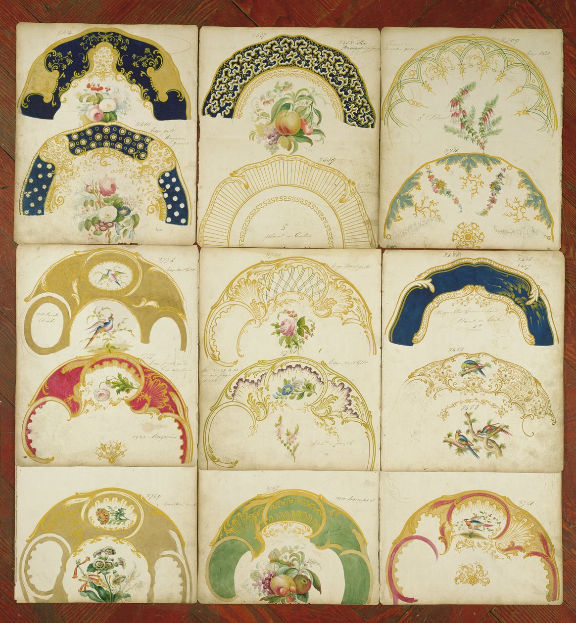 Tervek porcelántányérokhoz a Daniel Factory, Staffordshire, 1846 körül (wc és gouache papíron) alkotó: English School