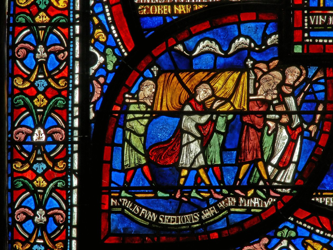 Részlet a Miracle Window-ból, amely Jordan Fitzeisulfs történetét ábrázolja alkotó: English School