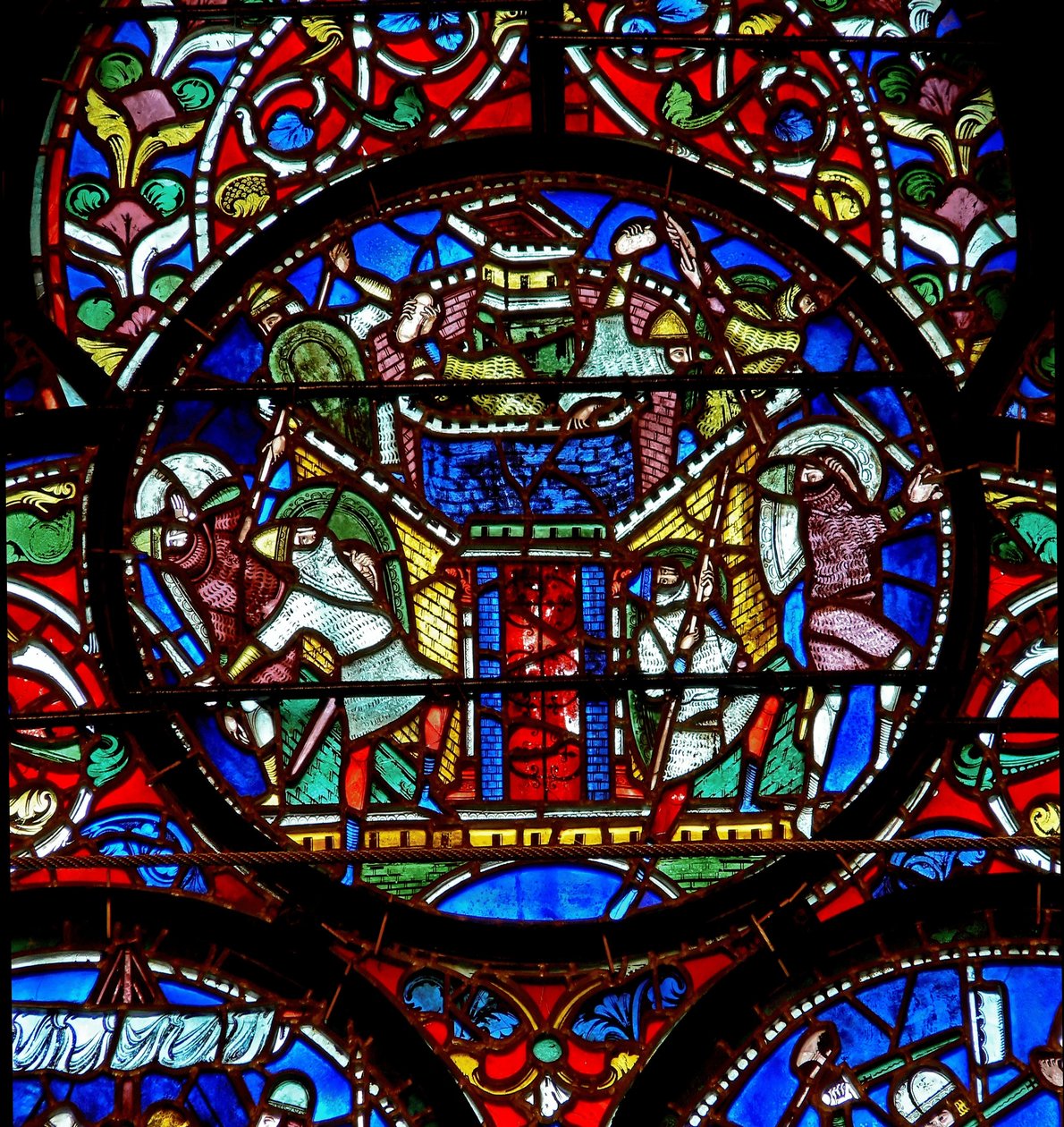 Részlet a St. Alphege ablakból, amely Canterbury ostromát ábrázolja alkotó: English School