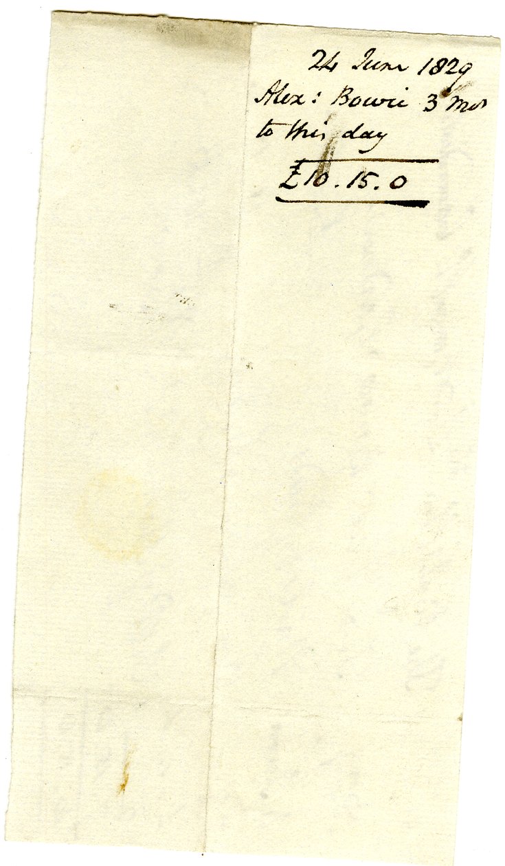 Devonshire MSS AS 3101, fólió a Pinder Simpson által Lord George Cavendish számára kiegyenlített számlacsomagból, beleértve Alexander Bowie számláját alkotó: English School