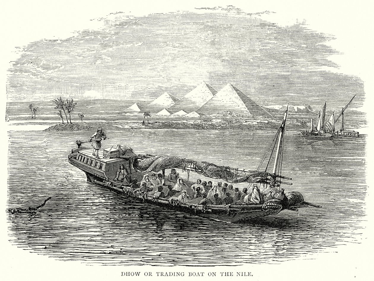 Dhow vagy kereskedelmi hajó a Níluson (metszet) alkotó: English School