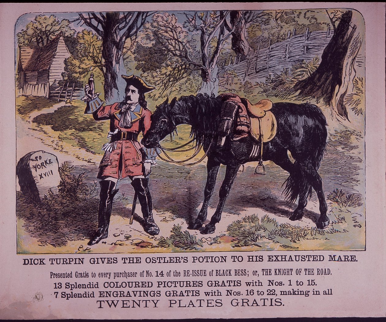 Dick Turpin lovával, Black Bess-szel, úton Yorkba (színes litó) alkotó: English School