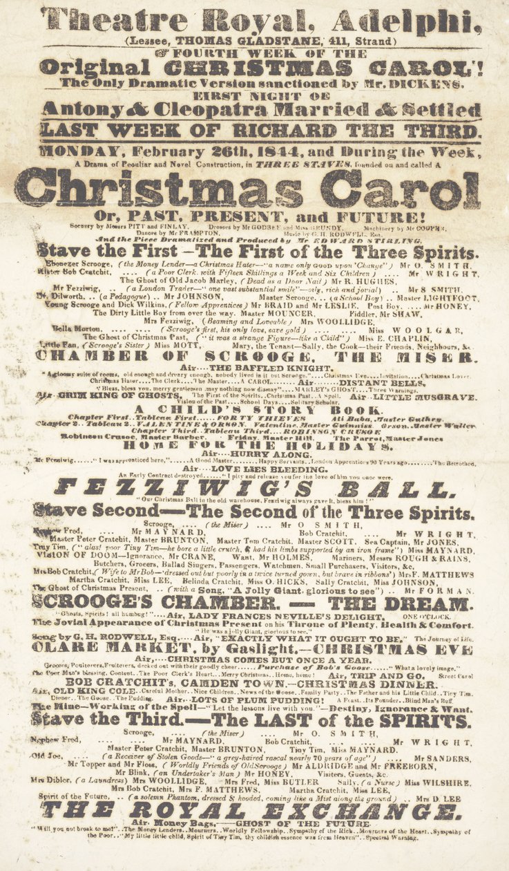 Dickens színdarab: Karácsonyi ének az Adelphi Theatre Royal-ban, 1814. február 26. alkotó: English School