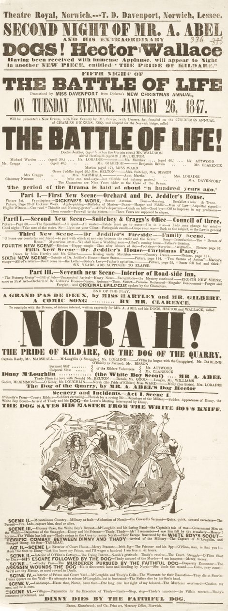 Dickens-bemutató: Az élet csatája, Theatre Royal, Norwich, 1847. január 26. alkotó: English School