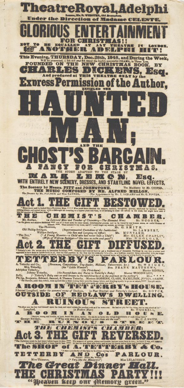 Dickens színdarab: A kísértetember, az Adelphi Theatre Royalban, 1848. december 28. alkotó: English School