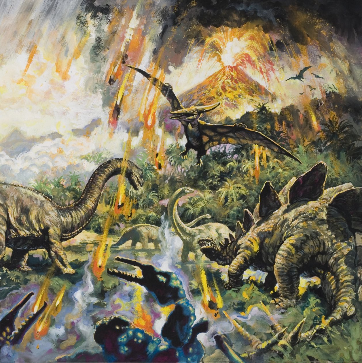 Dinoszauruszok és vulkánok (gouache, papír) alkotó: English School
