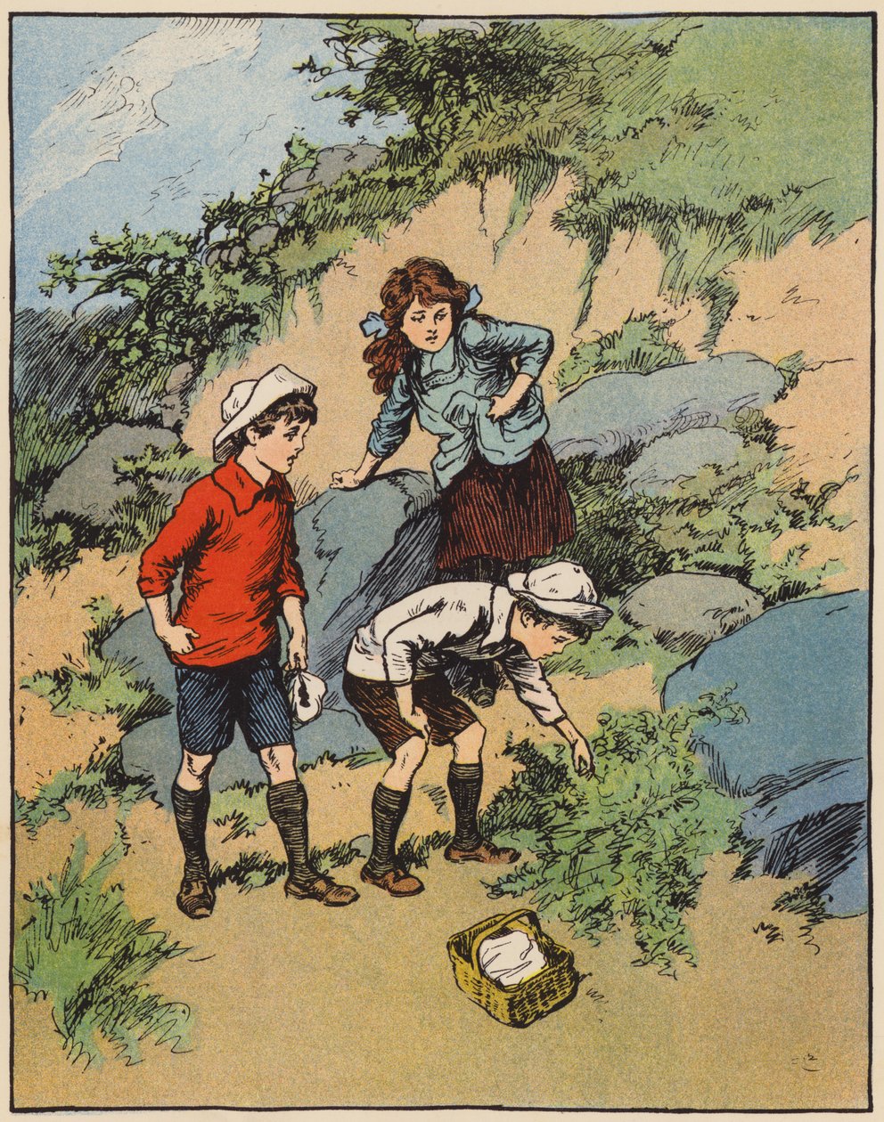 "Felfedezte a páfrányfenyő hideg és üres ágyát" (színes litográfia) alkotó: English School